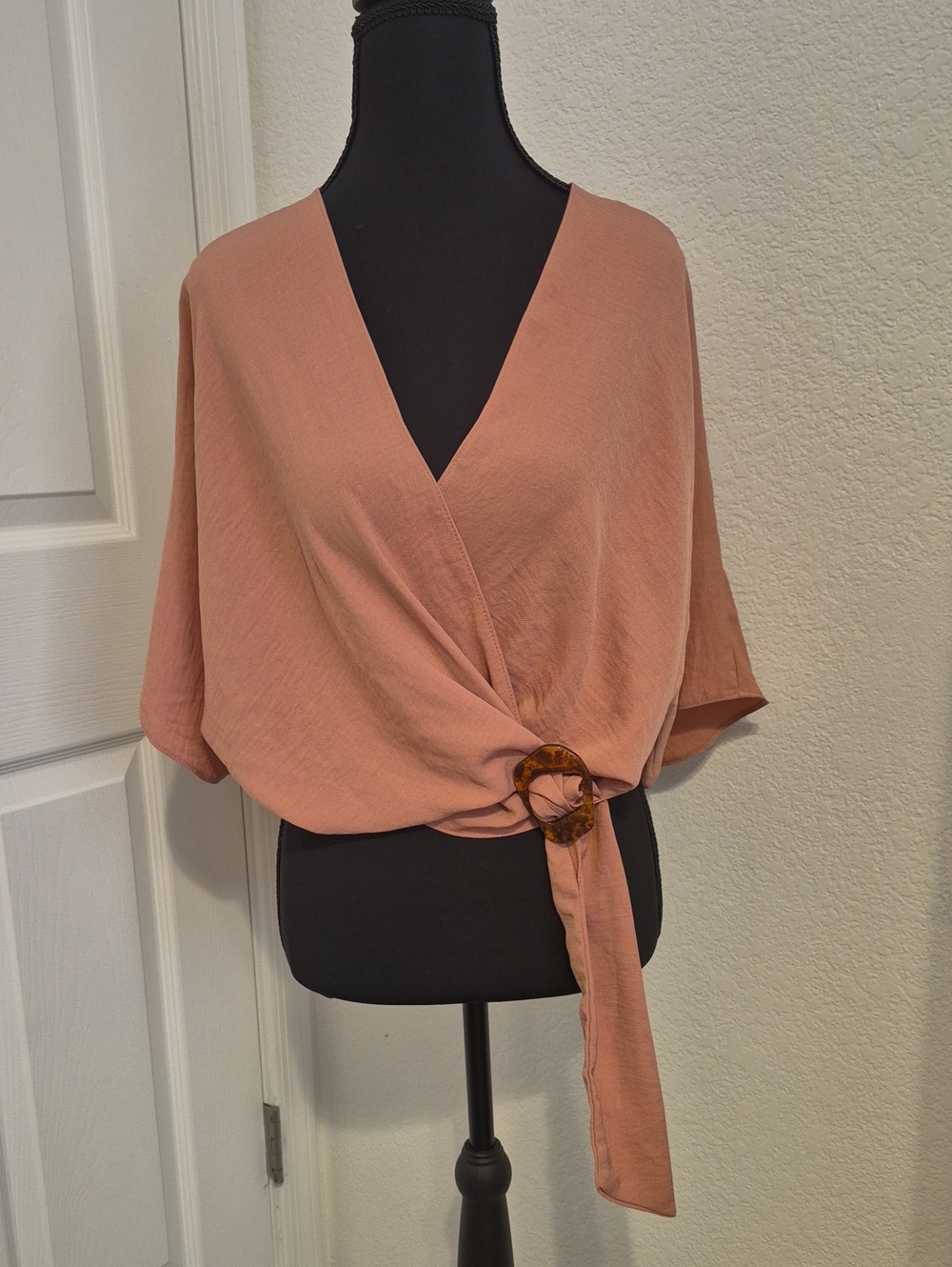 Topshop Dusty Rose Wrap-Front Blouse with Ring Detail